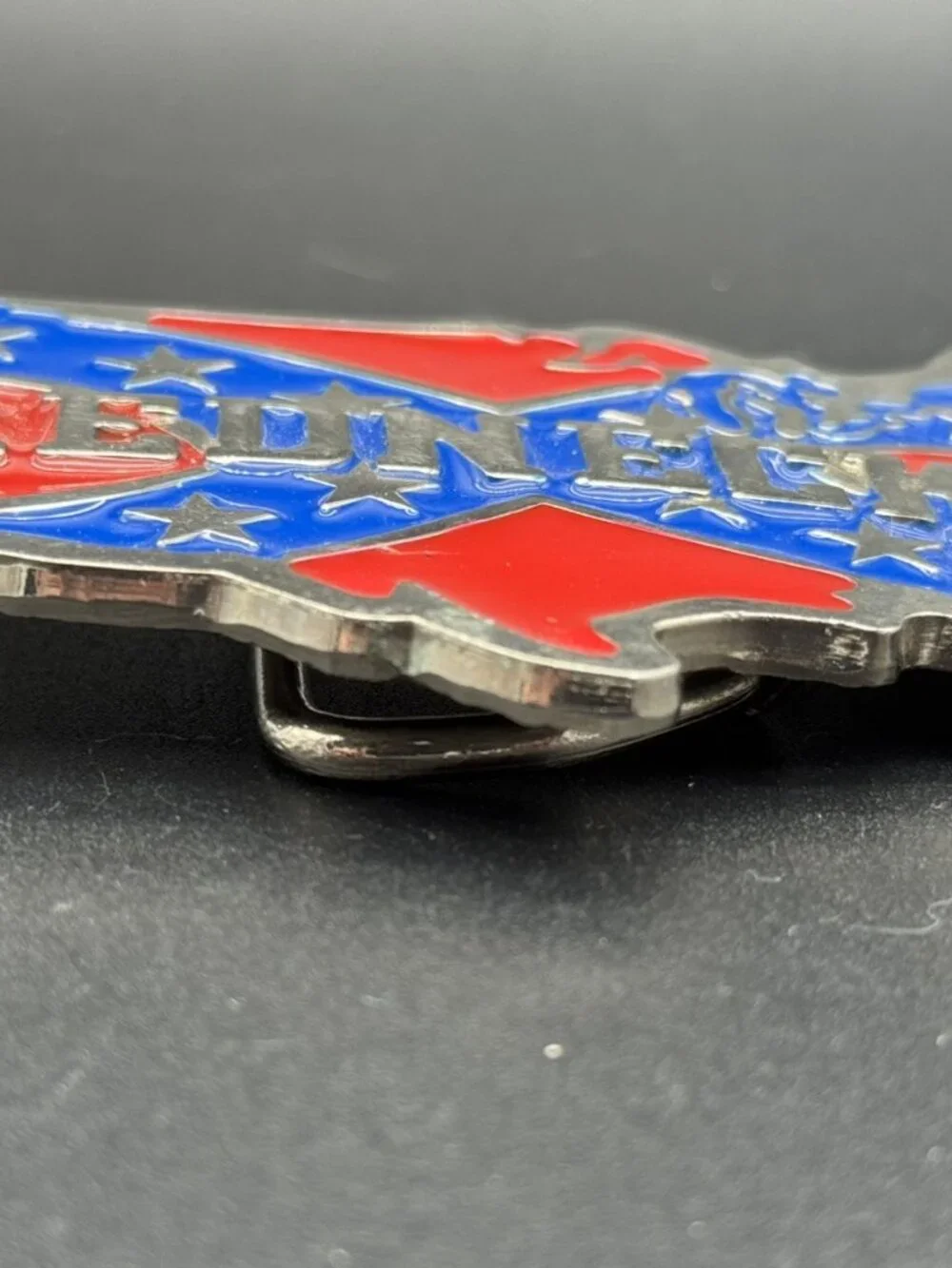 Redneck USA Map Belt Buckle Pewter & Enamel